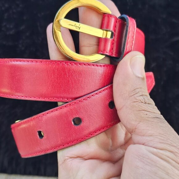Salvatore Ferragamo Women Belt Red Leather Gold Tone Hardware Made Italy Size 26 main image 14
